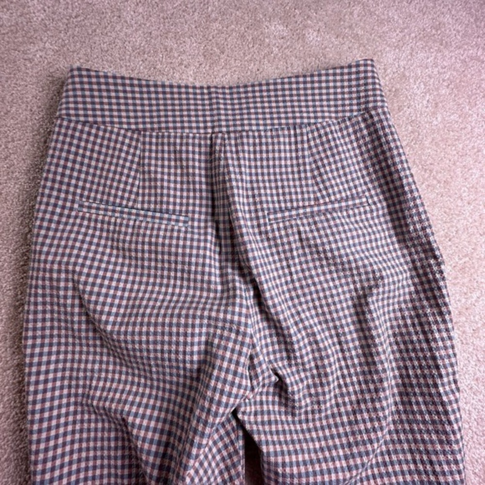 Veronica Beard Arte Kick Flare Brown And Blue Gingham Searsucker High Waste Pant - Picture 4 of 14